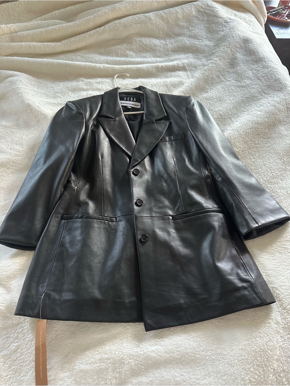 Veda Black Leather Blazer Jacket